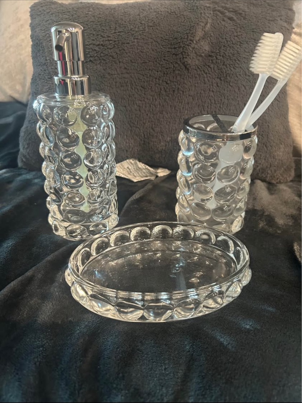 Clear Textured Glass Bath Accessory Set - 3 Piece